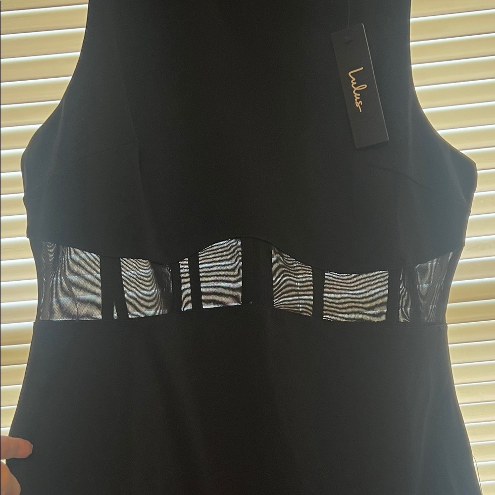 Lulu's Black Dress with Sheer Waist Detail - Picture 2 of 4